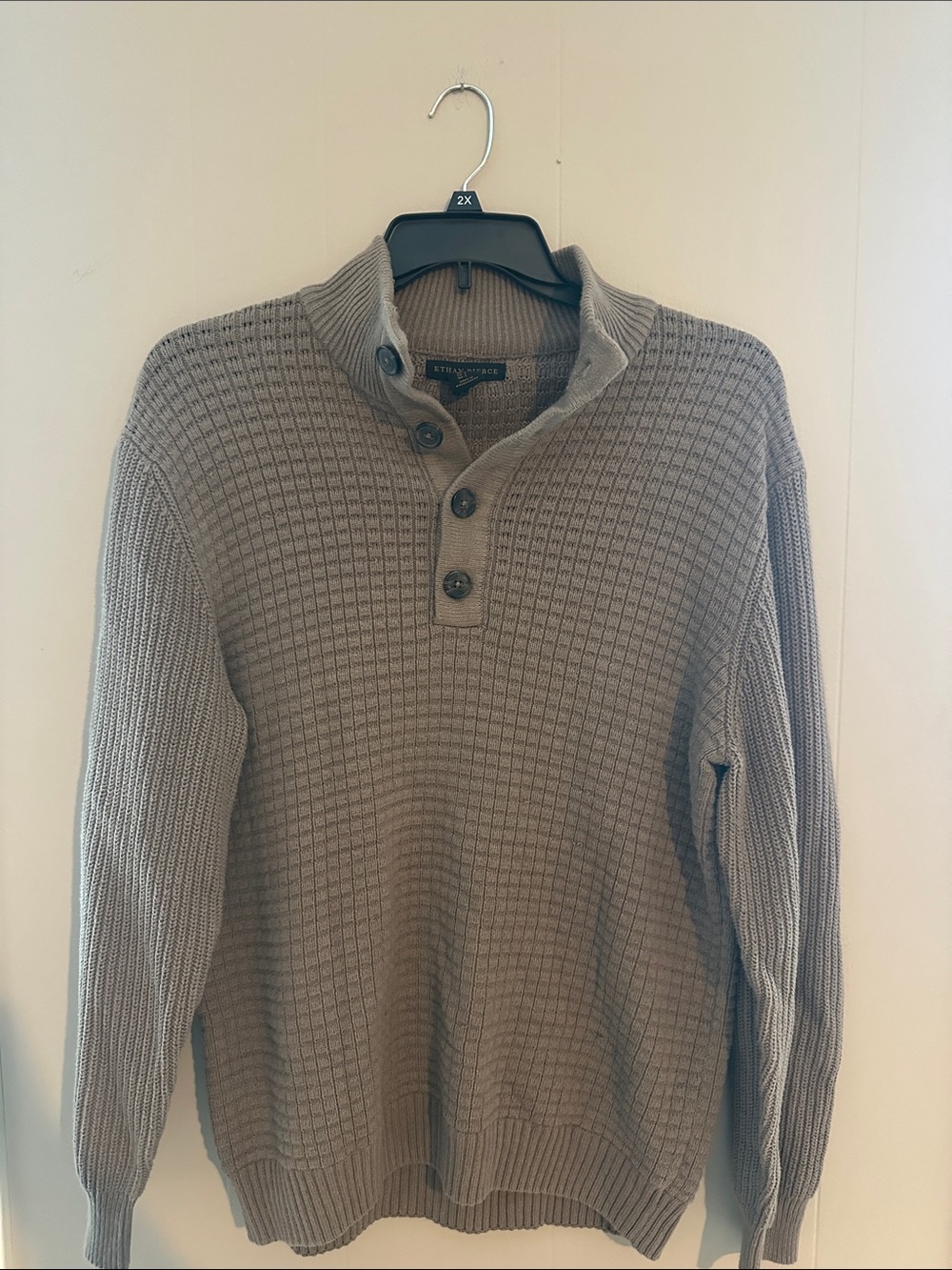 Men's Textured Crewneck Button Pullover Sweater - Taupe